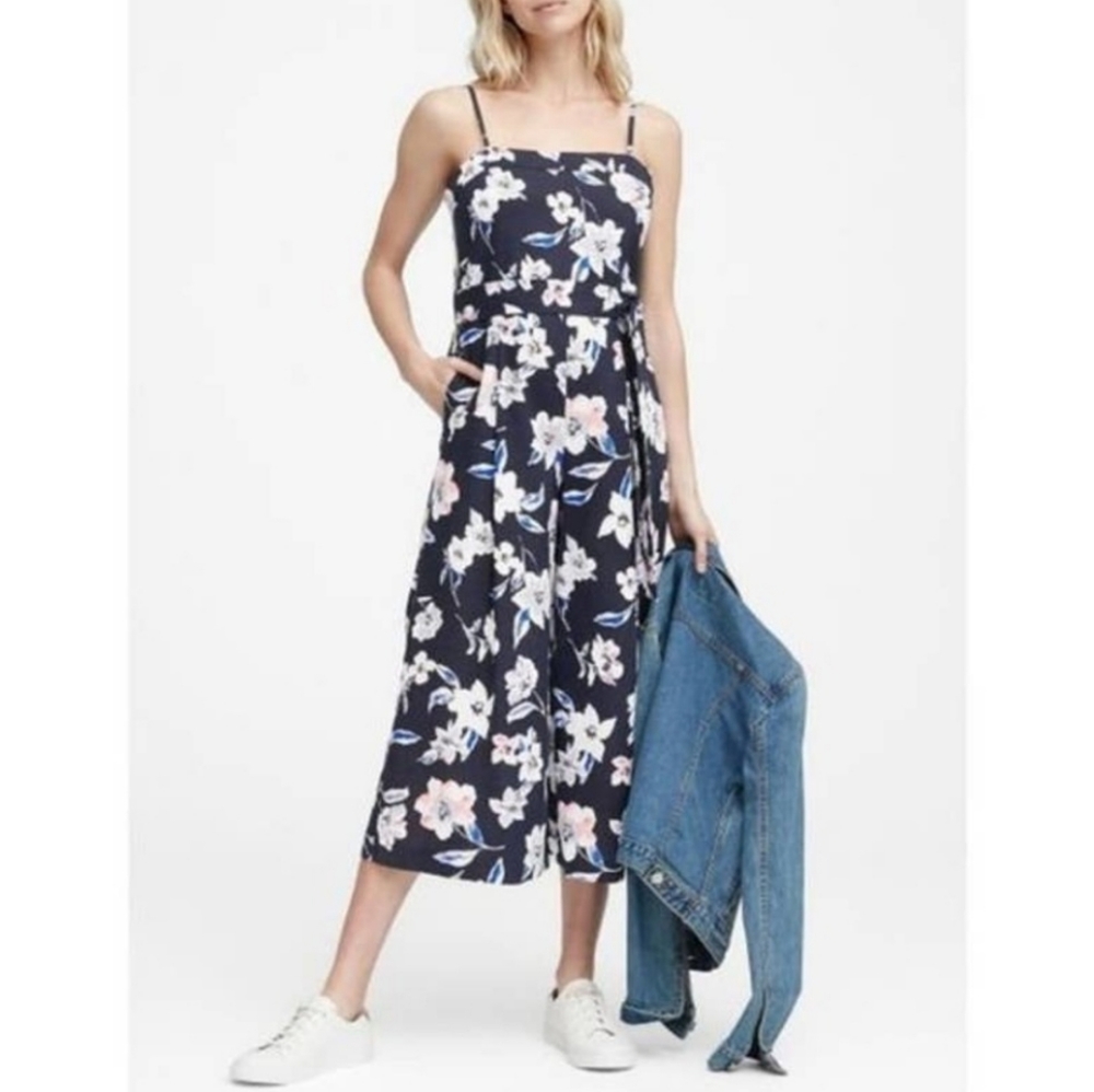 Banana Republic Floral Linen Wide Leg Jumpsuit